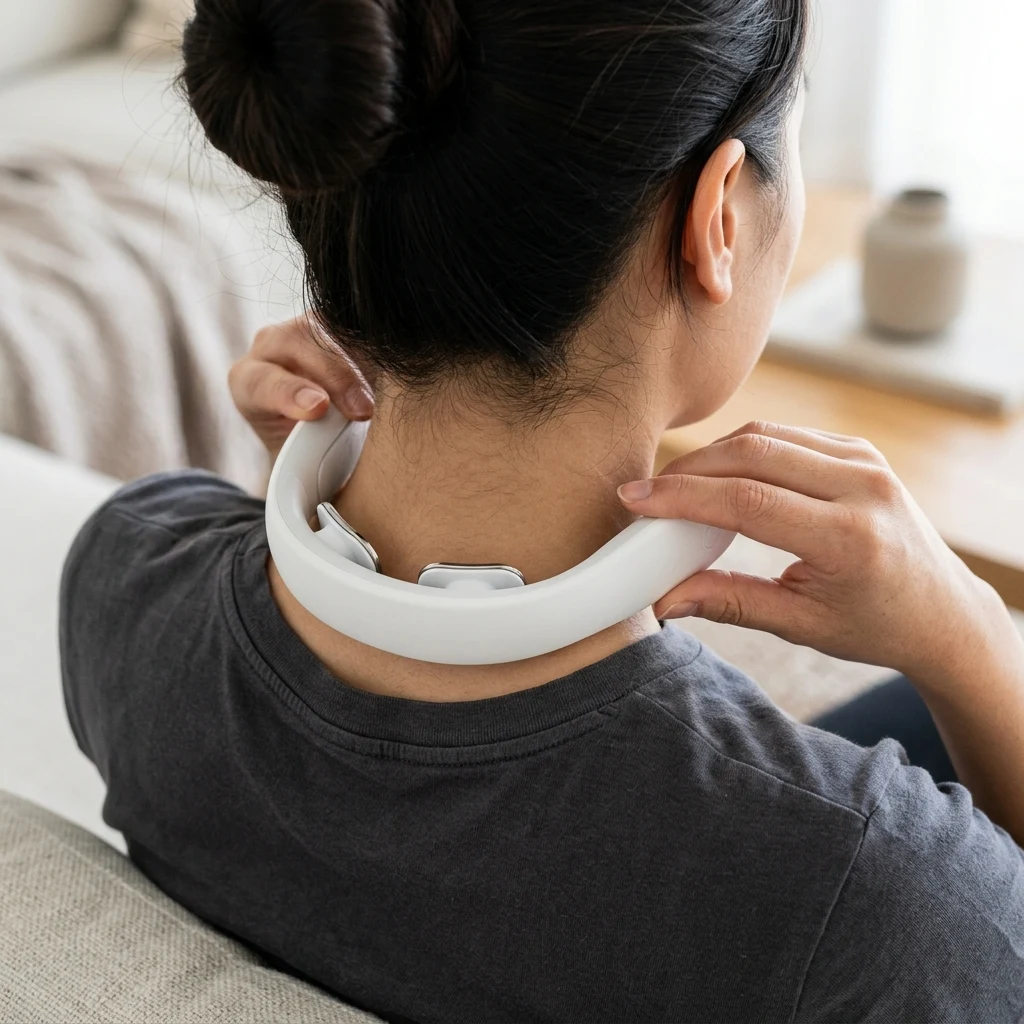 Wiping back of neck with a damp cloth for optimal electrical micro-pulse conductivity